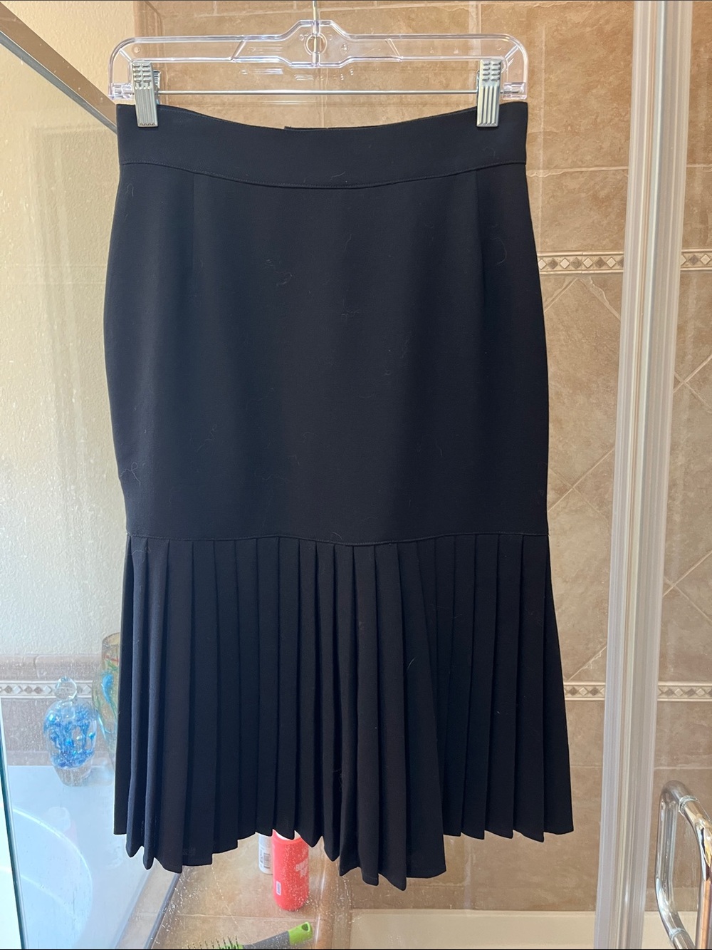 Black Midi Skirt with Pleated Hem